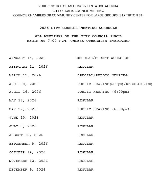 2026 Council Meeting Dates