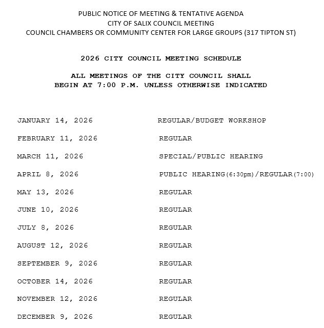 Council Meeting Schedule