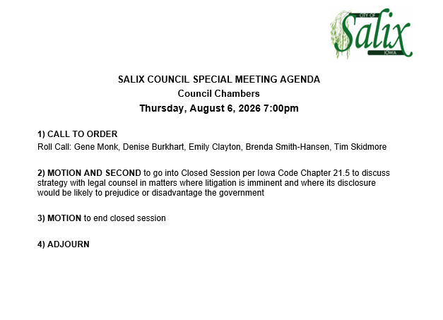 Special Meeting Agenda